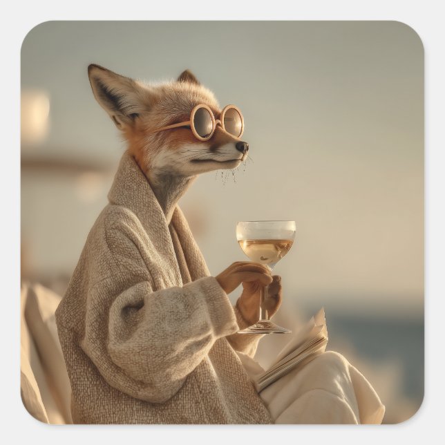 Chic Fox Relaxing in Style Square Sticker (Front)