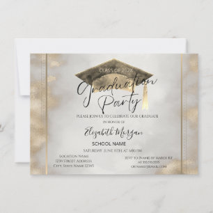 Chic Frame Grad Cap Gold Graduation Invitation