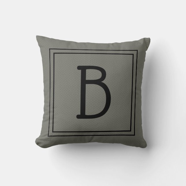 Chic Framed Monogram Initial Moss Green & Black Throw Pillow (Front)