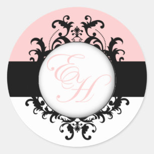 Chic Français Monogrammes Damask Étiquette rose