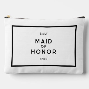 Chic French Black & White Maid of Honour Name Accessory Pouch