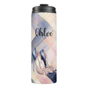 Chic French Blue Cream Blush High Heels Thermal Tumbler