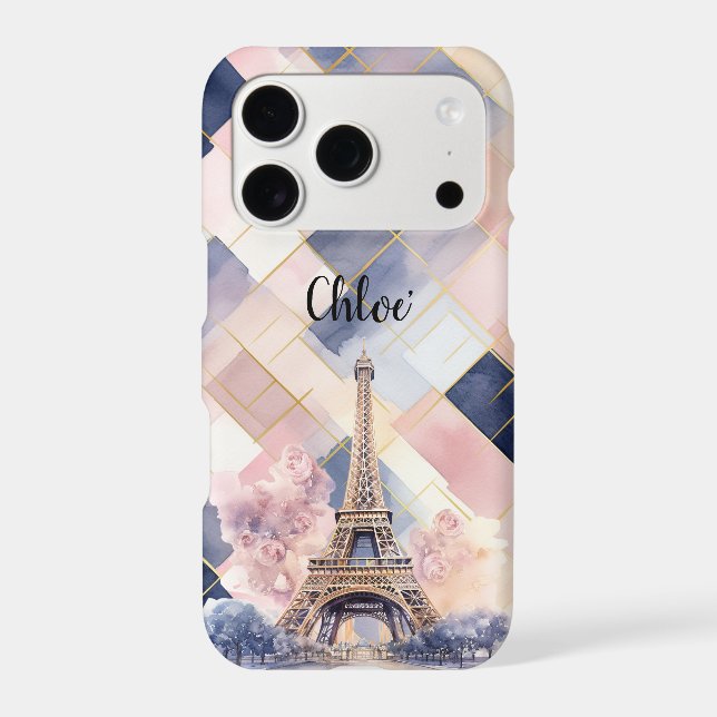 Chic French Blue Pink Eiffel Tower Paris (Verso)