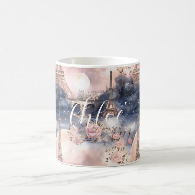 Chic French Blue Pink Paris Eiffel Tower Coffee Mug (Center)