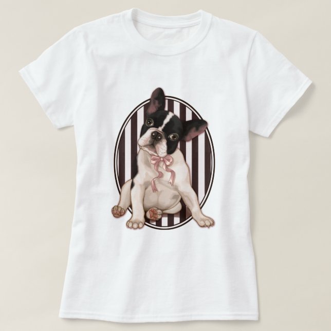 Chic french bulldog and classic stripes T-Shirt (Design Front)