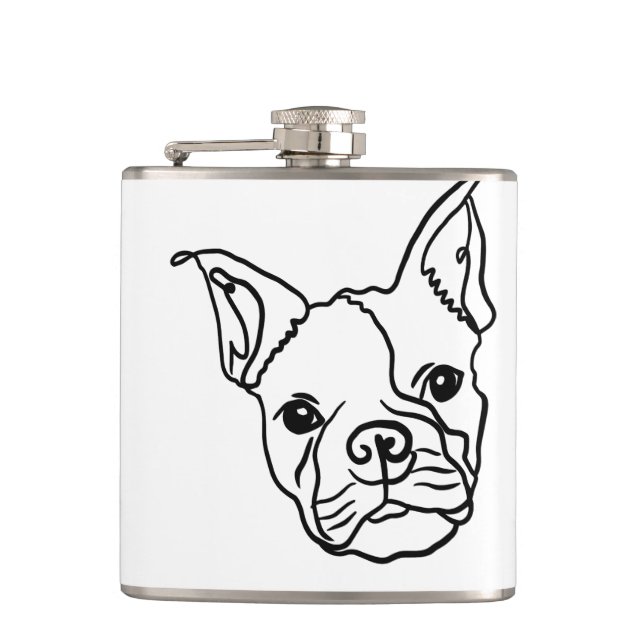 Chic French Bulldog Line Art: Edit Your Text Hip Flask (Front)