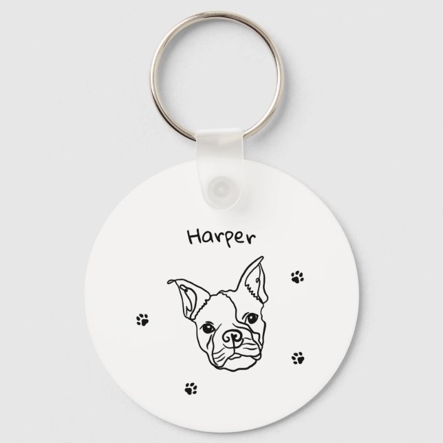 Chic French Bulldog Line Art: Edit Your Text Keychain (Front)