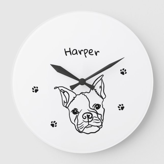 Chic French Bulldog Line Art: Edit Your Text Large Clock (Front)