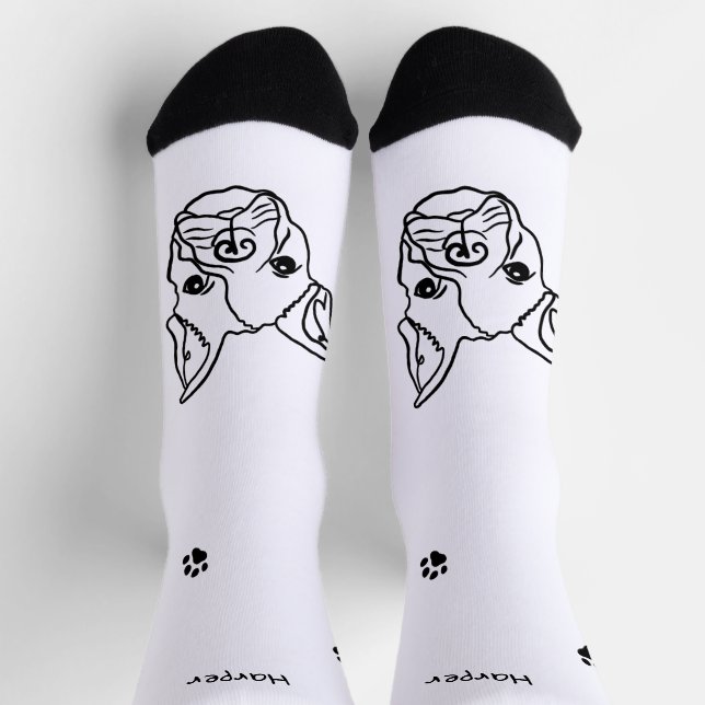Chic French Bulldog Line Art: Edit Your Text Socks (Top)