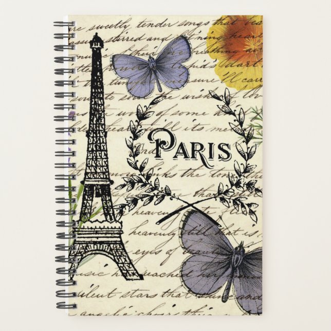 chic french butterfly scripts paris eiffel tower planner (Front)