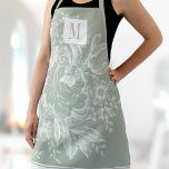 Chic French Farmhouse Peony Monogram Light Green Apron<br><div class="desc">Personalize this chic,  modern adult apron with your monogram! This elegant apron has your custom initials on a gorgeous light green floral peony vintage french farmhouse design.</div>
