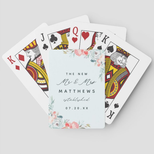 Chic French Garden Floral Peony New Mr. & Mrs. Playing Cards (Back)