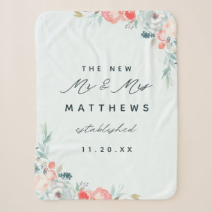 Chic French Garden Floral Peony New Mr. & Mrs. Sherpa Blanket