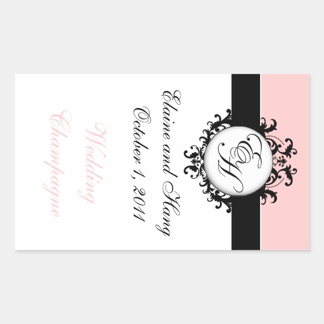Chic French Monograms Damask Champagne Labels (Front)
