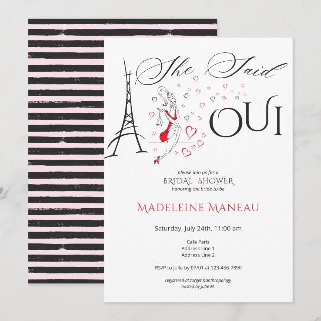 Chic French Parisian She Said Oui Bridal Shower Invitation (Front/Back)