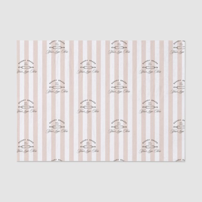Chic French Pink Striped Bakery Logo Business Tissue Paper (Front)