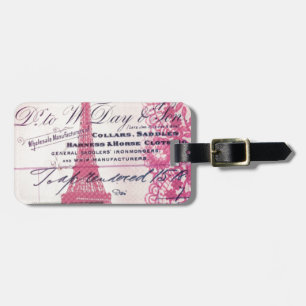 chic french scripts lace pink paris eiffel tower luggage tag