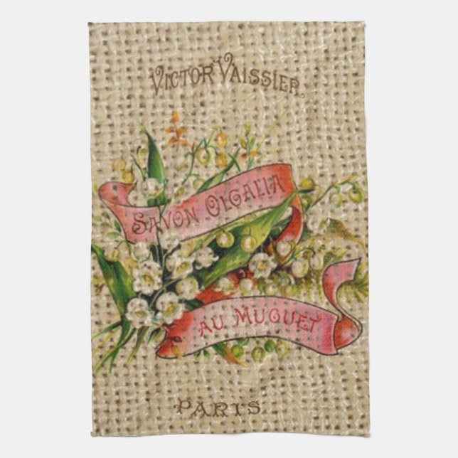 Chic french scripts victorian floral wreath Paris Kitchen Towel (Vertical)