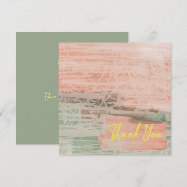 Chic Frozen Pink Green Elegant Yellow Text Thank You Card (Front/Back)