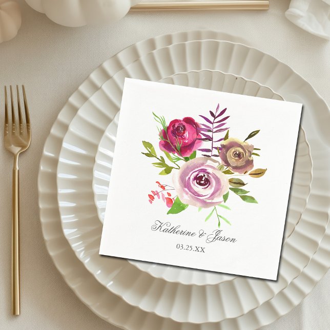 Chic Fuchsia Pink Floral Romantic Garden Wedding Napkin (Creator Uploaded)