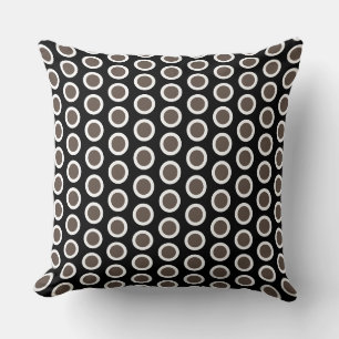 Chic Fun Black White Soft Brown Circles Pattern Throw Pillow