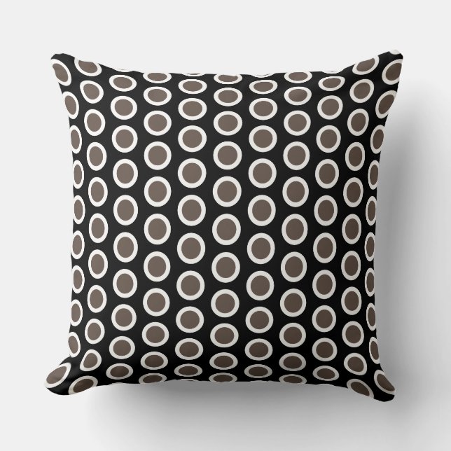 Chic Fun Black White Soft Brown Circles Pattern Throw Pillow (Front)