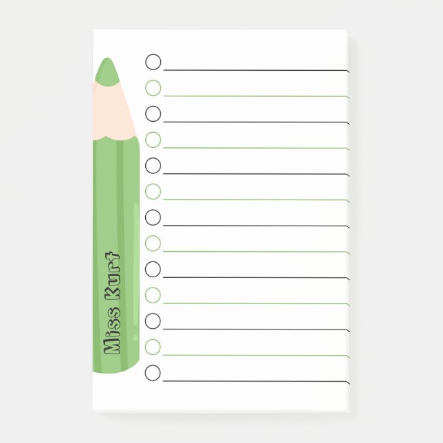 Chic Fun Cute Green Pencil Lined Custom Teacher Post-it Notes (Front)