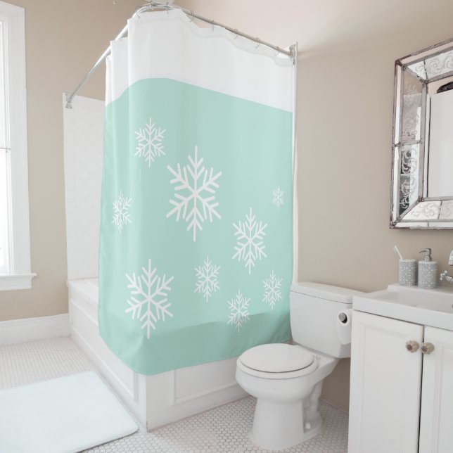 Chic Fun Stylish White Snowflakes On Light Teal (In Situ)