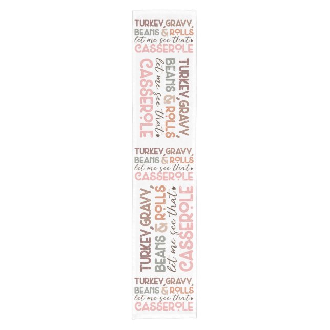 Chic Fun Thanksgiving Turkey Beans Casserole Short Table Runner (Front)