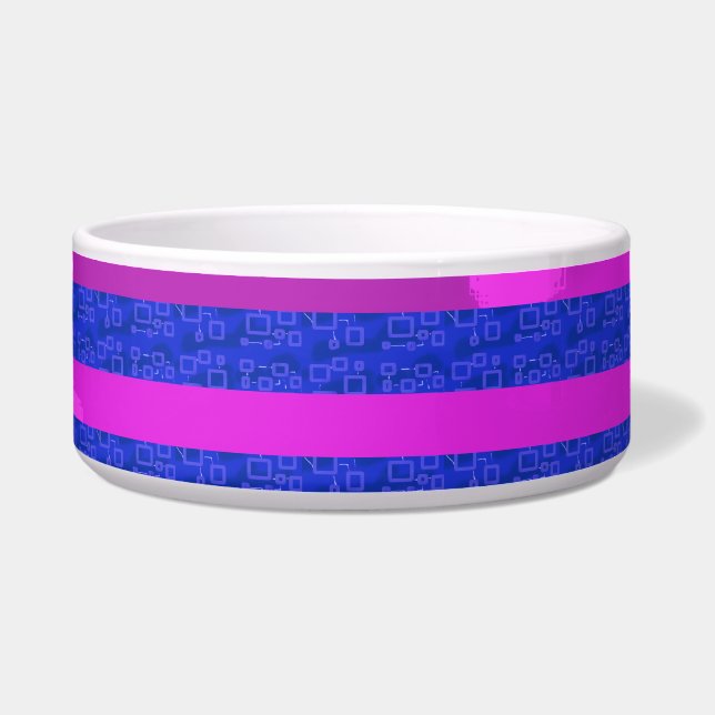 Chic Funny Blue Geometric Stripes Ceramic Pet Bowl (Front)