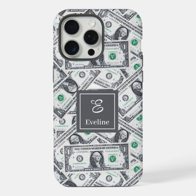 Chic funny gift for cash fans with monogram design iPhone case (Back)