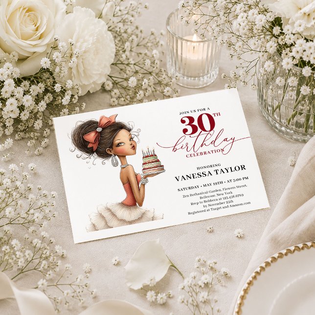 Chic Funny Woman 30th Birthday Deep Red Script Inv Invitation (Chic Funny Woman 30th Birthday Deep Red Script Invite

)