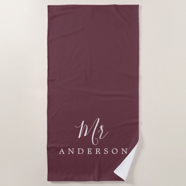 Chic Future Mr Burgundy Monogram Beach Towel (Front)