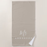 Chic Future Mr Grey Monogram Beach Towel<br><div class="desc">Chic grey monogrammed beach towel with the text Mr in white elegant script calligraphy. You can customize this luxurious beach towel with your married name. Perfect gift for the newlywed couple with the matching Mrs beach towel or for the bridal shower. Exclusively designed for you by Happy Dolphin Studio. If...</div>