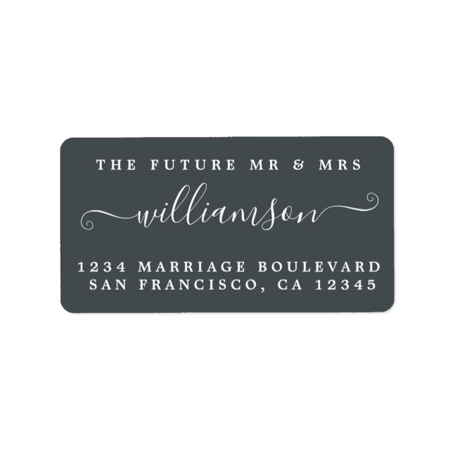 Chic Future Mr Mrs Black Wedding Return Address Label (Front)
