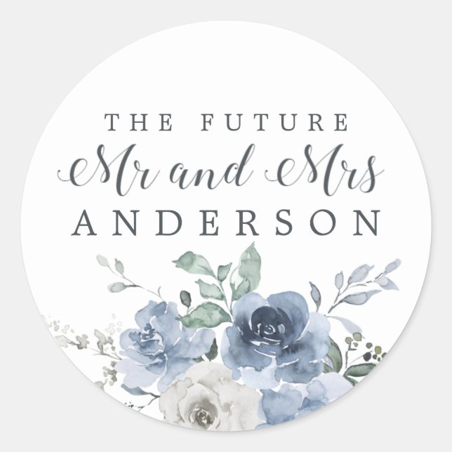 Chic Future Mr Mrs Blue Ivory Floral Envelope Seal (Front)