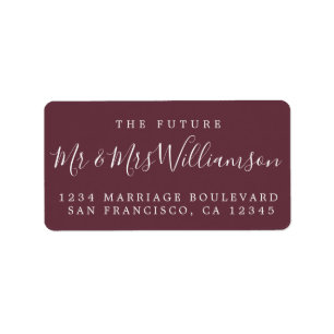 Chic Future Mr Mrs Burgundy Wedding Return Address Label