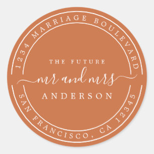 Chic Future Mr Mrs Return Address Burnt Orange Classic Round Sticker