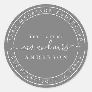 Chic Future Mr Mrs Return Address Dark Grey Classic Round Sticker
