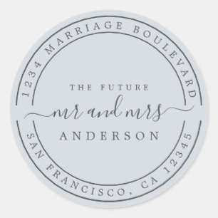 Chic Future Mr Mrs  Wedding Return Address Blue Classic Round Sticker