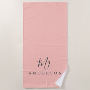 Chic Future Mr Pastel Pink Monogram Beach Towel