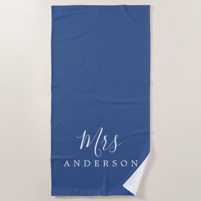 Chic Future Mrs Classic Blue Monogram Beach Towel (Front)