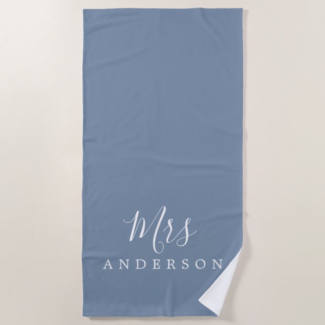 Chic Future Mrs Faded Denim Blue Monogram Beach Towel (Front)