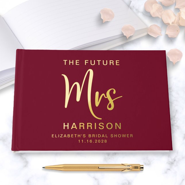 Chic Future Mrs Gold Foil Burgundy Bridal Shower Guest Book (Creator Uploaded)