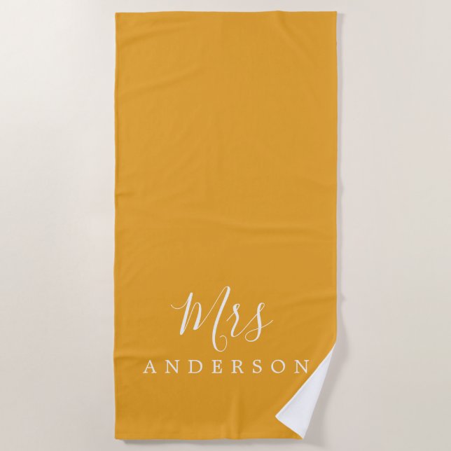 Chic Future Mrs Mellow Yellow Monogram Beach Towel (Front)