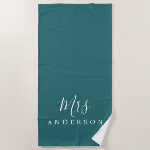 Chic Future Mrs Teal Green Monogram Beach Towel