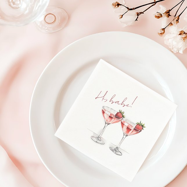 Chic Galentine's Day Babe Strawberry Cocktails Napkin (Chic Galentine's Day Babe Strawberry Cocktails Napkins)