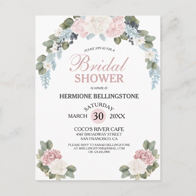 Chic Garden Blossom Blush Pink Bridal Shower Postcard (Front)