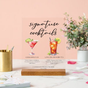 Chic Garden Bridal Shower Signature Cocktails Acrylic Sign