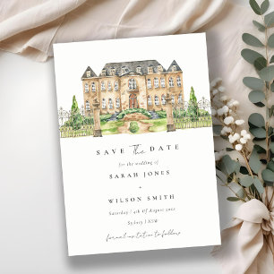 Chic Garden Chateau Watercolor Save The Date Card